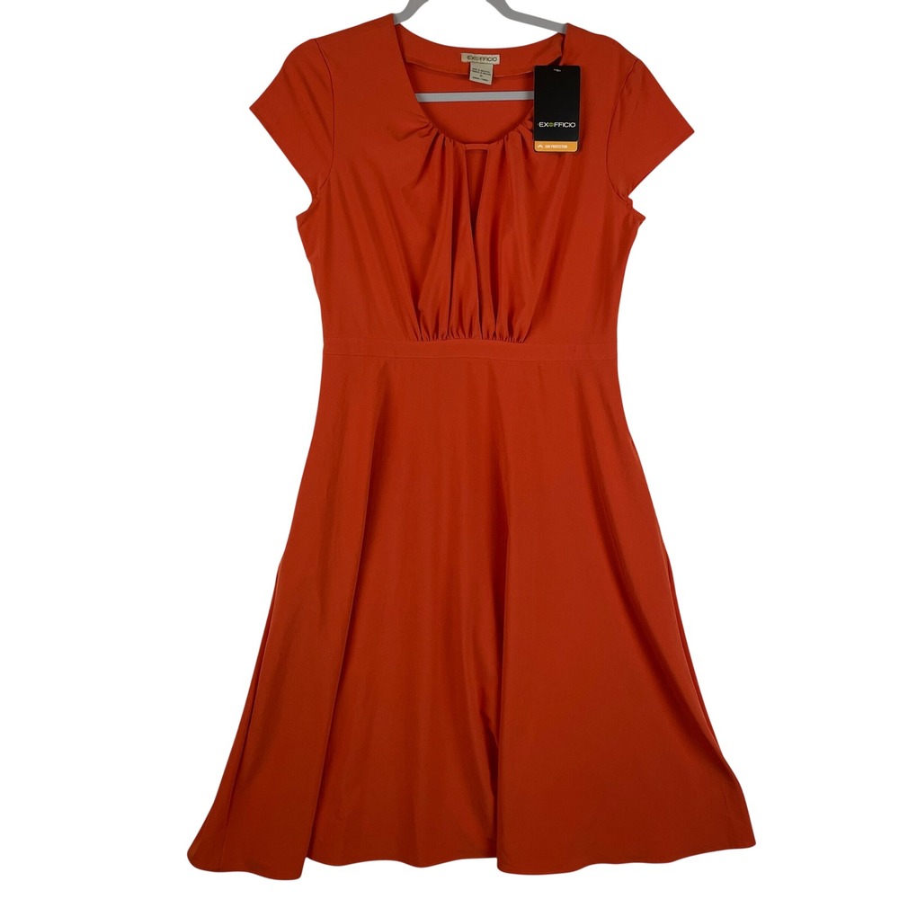 ExOfficio Kizmet Cross-Front Dress Paprika Orange UPF 50 Travel Pockets 10 NEW